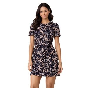 Victoria Beckham Dress Textured Designer Jacquard Navy/Blush Floral 2‎ Small EUC